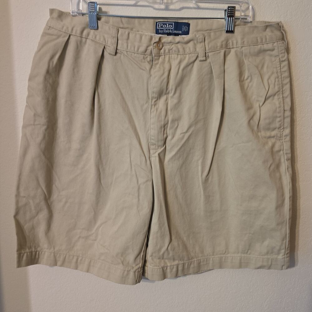 Vtg Polo Ralph Lauren Tyler Shorts Mens 38 Khaki Beige Chino Pleated Preppy Y2K